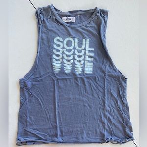 Soul by Soulcycle Distressed Dark Blue Tank Top w/ Teal Writing Size Small